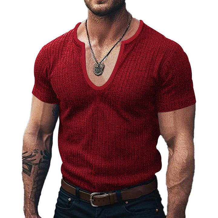 Herren modet V-hals T-shirt lavet af struktureret strikket stof Stilla