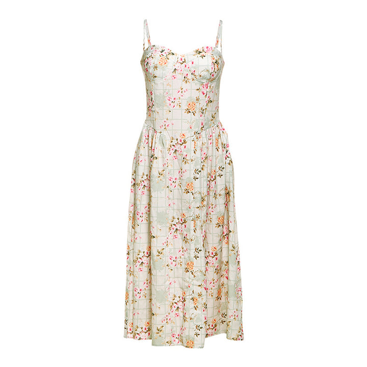 Dame Blomsterdesign Midi-Kjole med Spaghetti-stropper og flowy Skirt Skovae