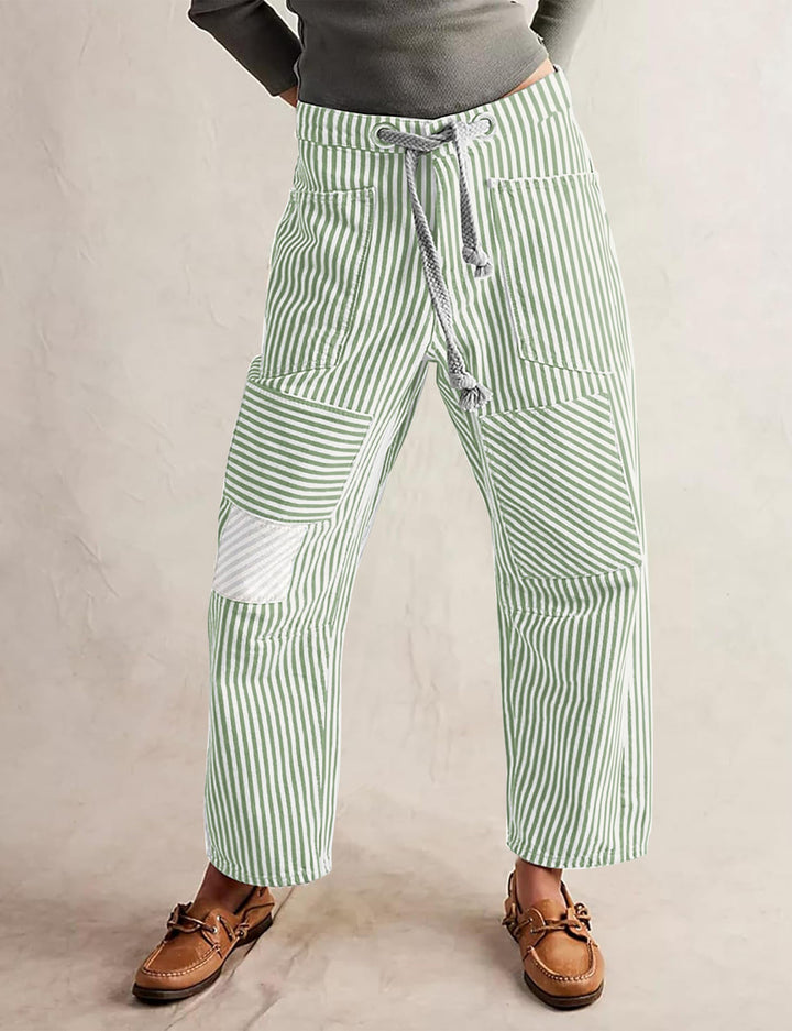 Dame Casual Stribebukser med funktionelle lommer og justerbar talje Stilla