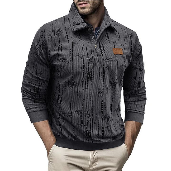 Herrer moderigtig sweater i struktureret design med krave og knapliste Stilla