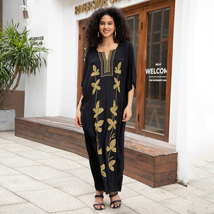 Dame Kaftan med detaljeret blomsterstikdesign Stilla