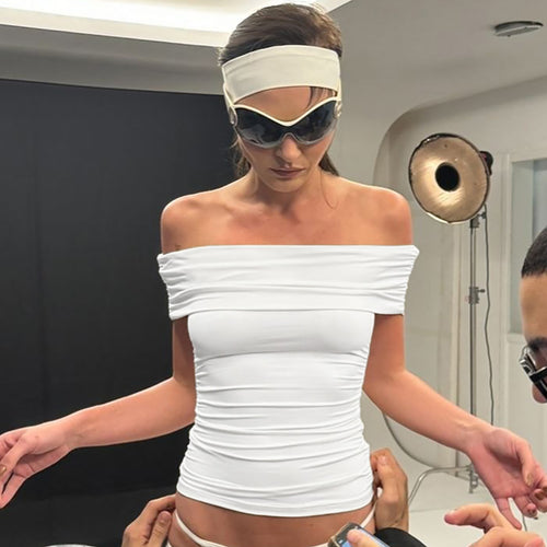 Dame Off-Shoulder Top med rynket design Stilla