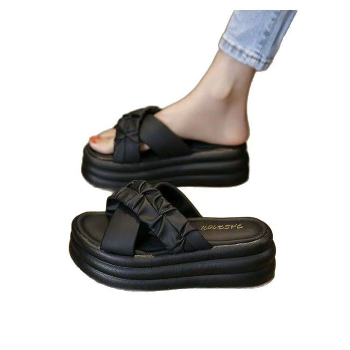 Dame Plateau-sandaler med elastisk rem og moderigtigt frynsedesign Stilla