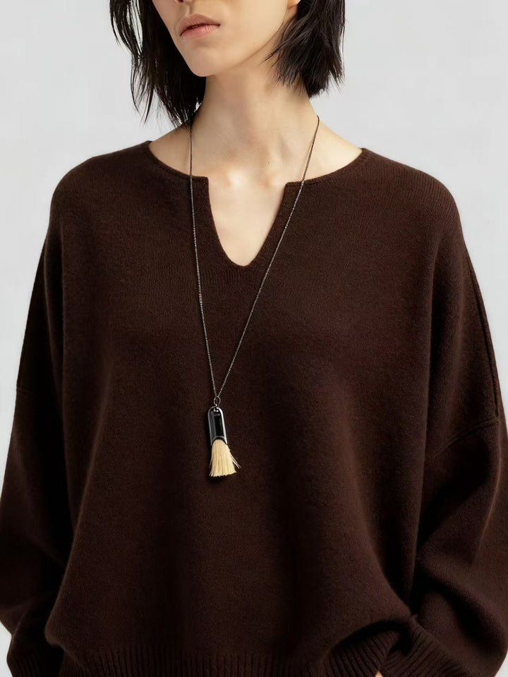 Kvinders oversized strikket sweater med V-hals drue