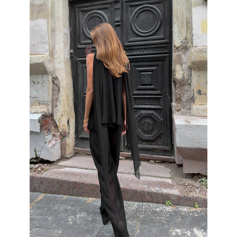 Damen Elegantes Top mit fließendem Schnitt und raffiniertem Halstuch Skovae