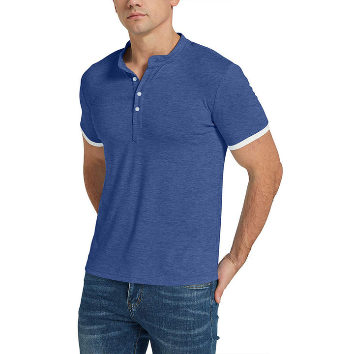 Herrer kortærmet Henley-shirt med moderne stående krave og kontrasterende akcenter Stilla