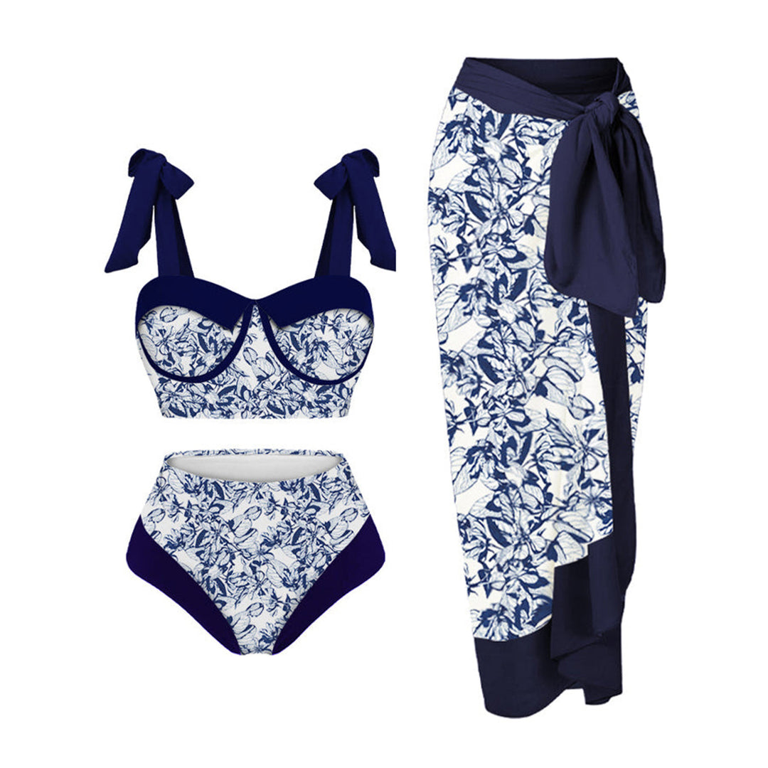 Dame HøjTaljet Floral Print Bikini Sæt med matchende Wickelrock Stilla