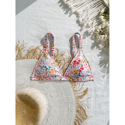 Dame triangel-bikini med blomster mønster og brede stropper Skovae