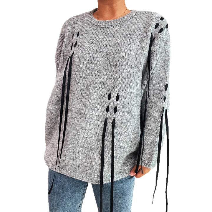 Dame stilfuld sweater med unikt snøredesign Stilla