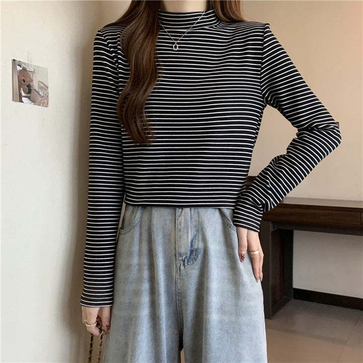 Femme Stribet Mock Neck Langærmet Top Stilla