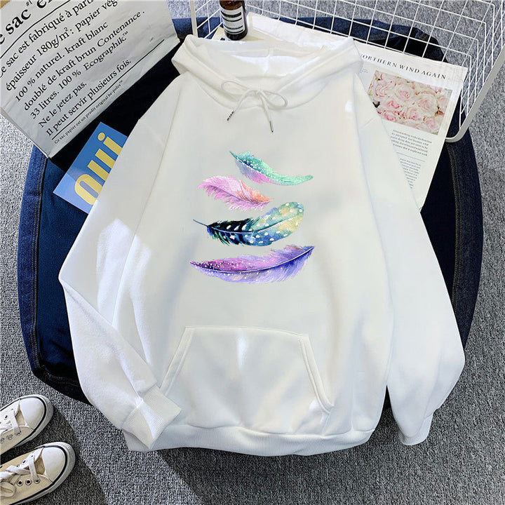 Kvindernes hoodie med kunstnerisk fjer motiv Skovae