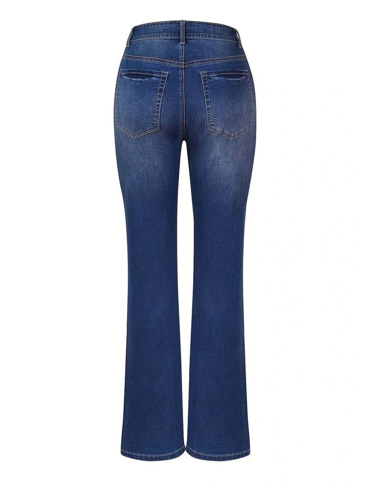 Dame Bootcut Jeans med høje knapdetaljer og komfortabel stræk Stilla