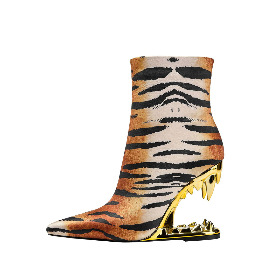 Femme Spids-Tå Stiletto Støvler med Tigertryk og Skulptureret Hæl Stilla