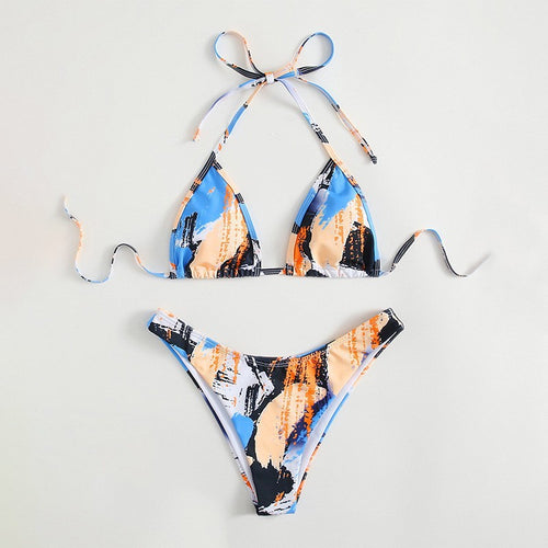 Dame trekant-bikini-sæt med justerbar knude og elastisk høj udsnit Skovae