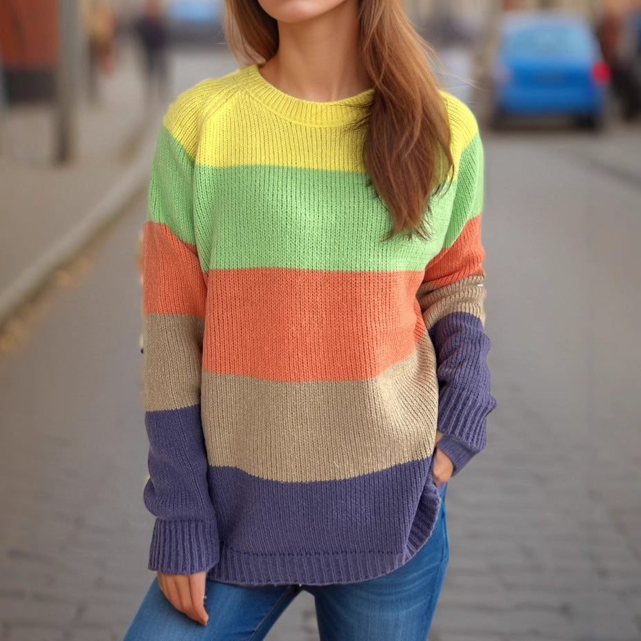 Kvinders stribede strikket sweater med en afslappet pasform og farverigt design Stilla