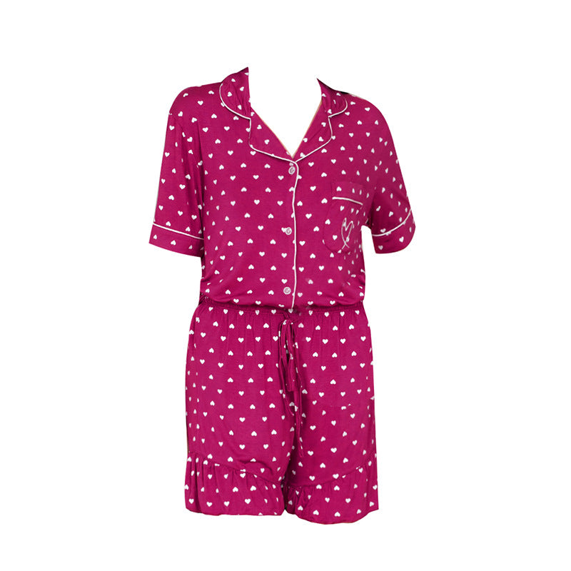 Dame Pyjamasæt med hjerteprint og rynkedetaljer Stilla