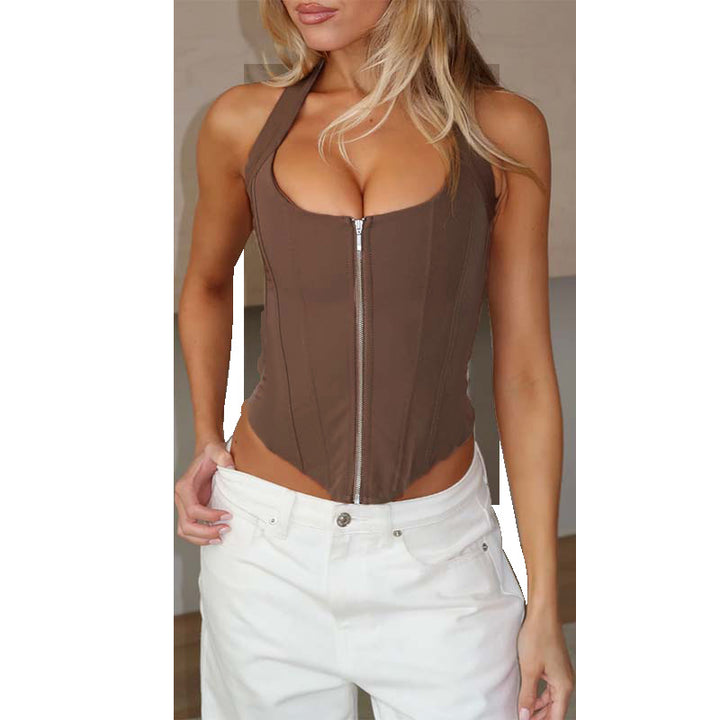 Dame tætsiddende Bustier-overdel med lynlås og forstærket snit Skovae