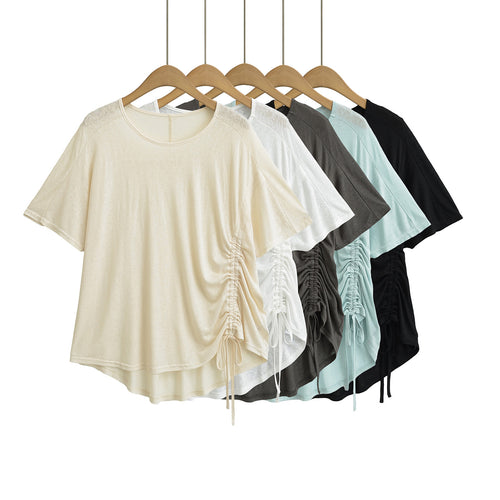 Dame afslappet indpakningsbluse med elegante rynker Stilla
