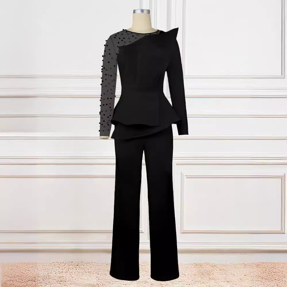 Dame elegant jumpsuit med asymmetrisk overdel og raffineret ruffles design Skovae
