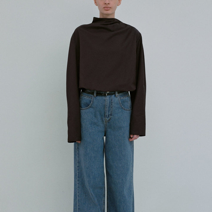 Kvinder Elegant Top med Asymmetrisk Krave og Lange Ærmer Stilla