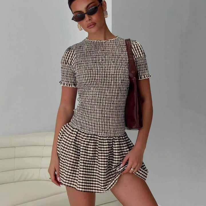 Dame Gingham Peplum Mini Kjole Stilla