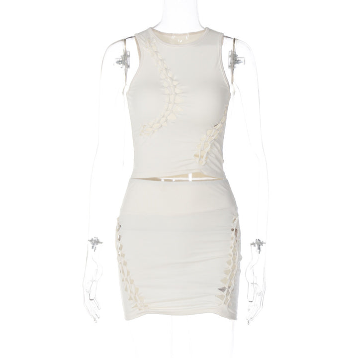 Dame Sporty Crop-Top og Mini Skirt Sæt med kreativt Cut-Out Design Stilla