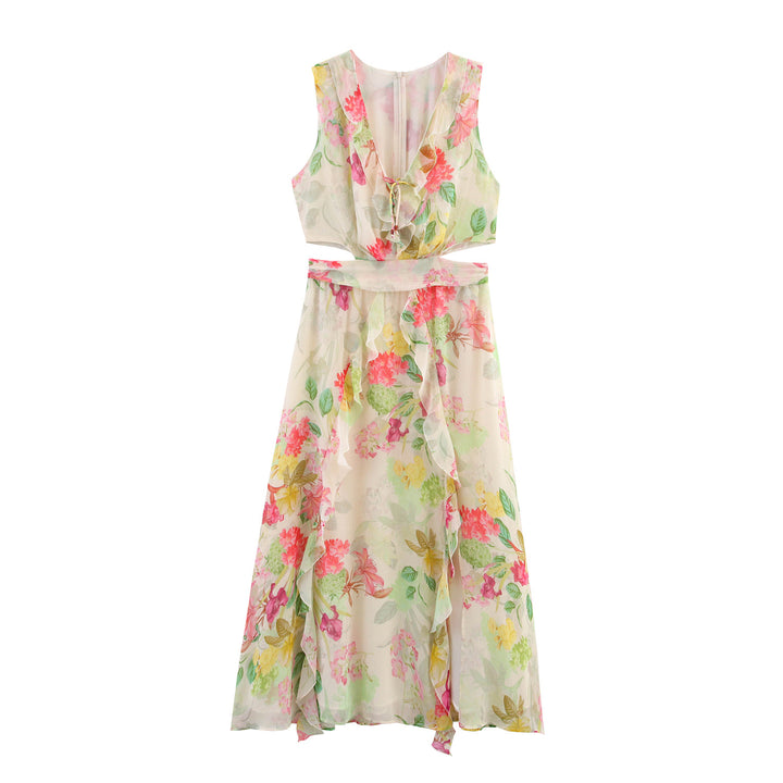 Dame Floral Print Wrap Maxikjole med flæsekant Stilla
