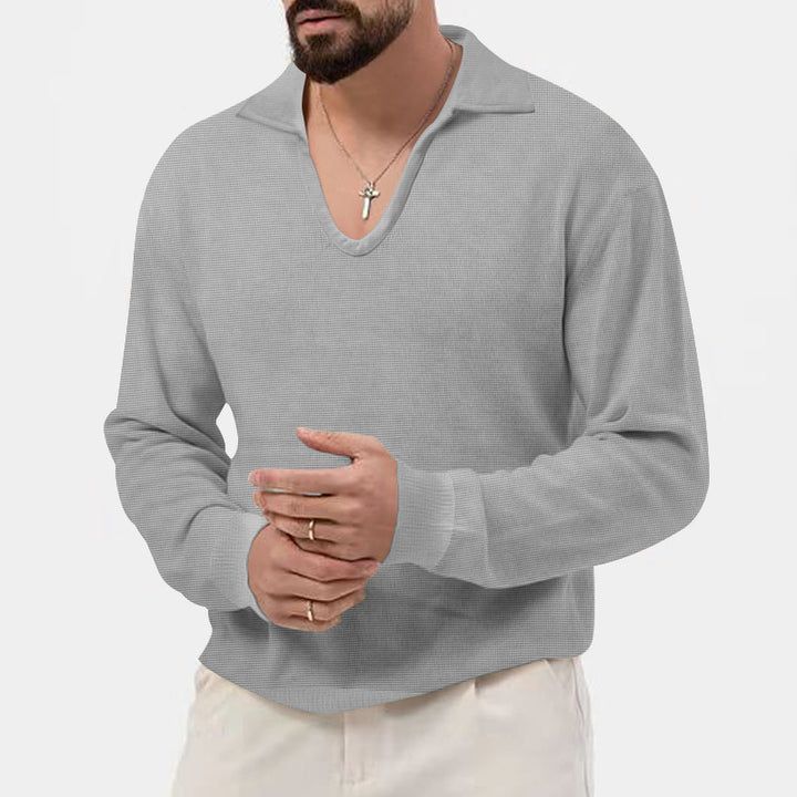 Herren V-hals pullover i afslappet strikdesign Stilla