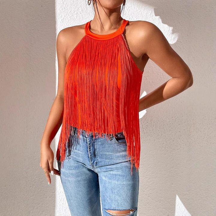 Dame top med frynser og halterneck-design Stilla
