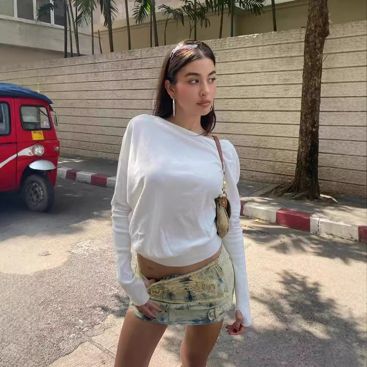 Dame Off-Shoulder Pullover i blød bomuldsblanding Stilla