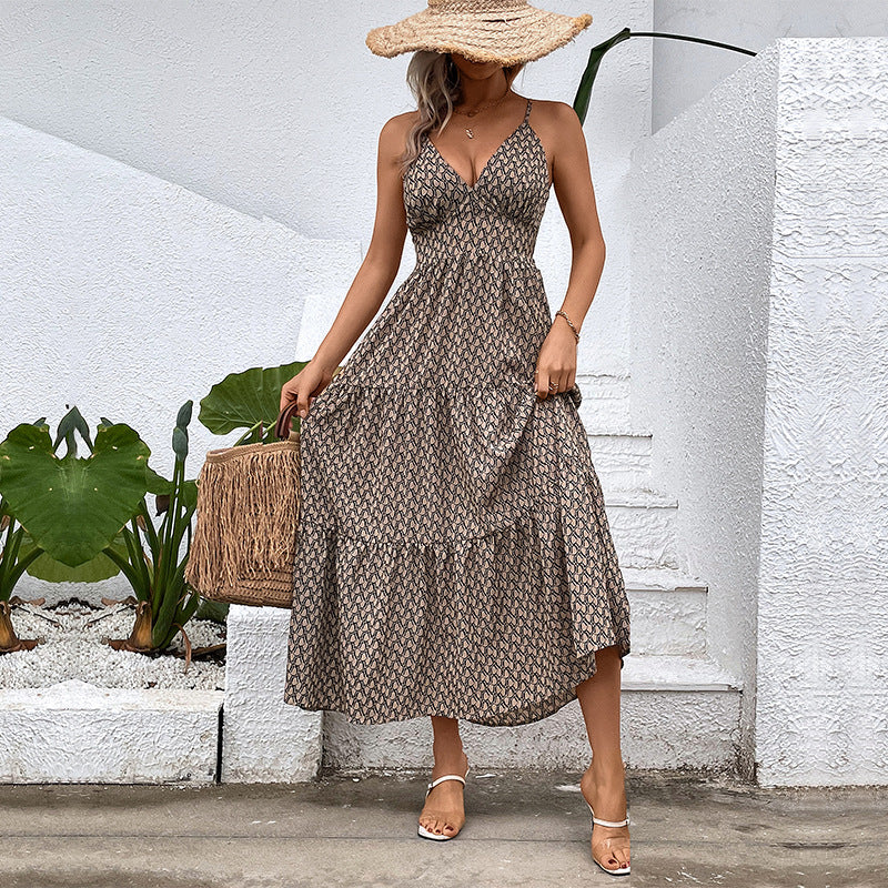 Femme Bohemian Maxi Kjole med justerbare Spaghetti-stropper Stilla