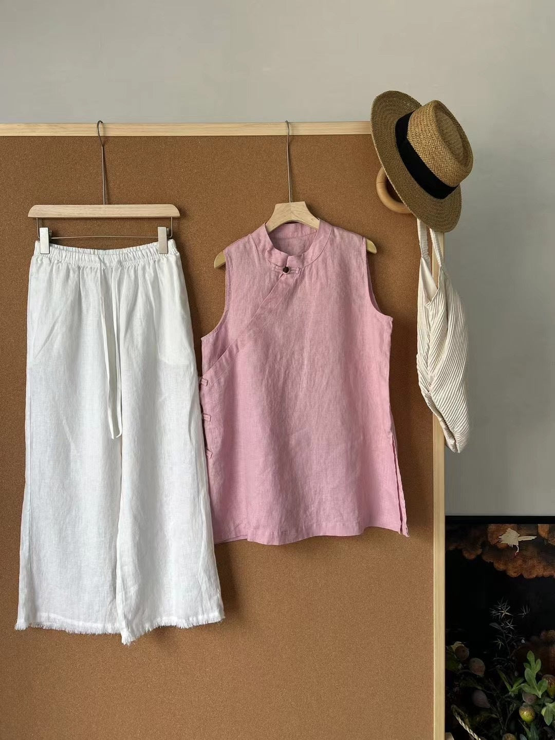 Femme Let bluse i hør og culottes-sæt Stilla