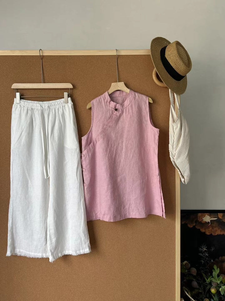 Femme Let bluse i hør og culottes-sæt Stilla