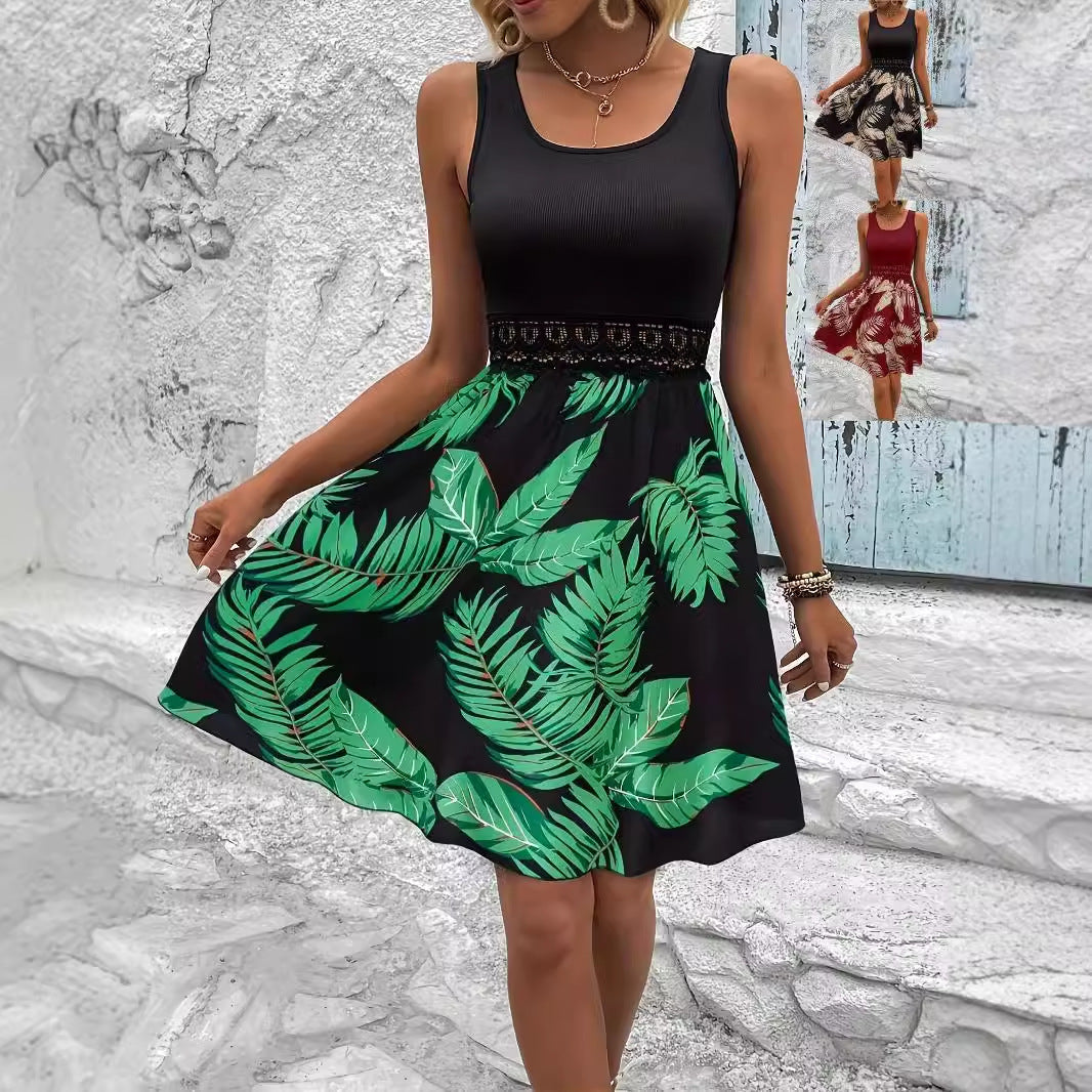 Kvinder Tropical Print A-linje Kjole Stilla