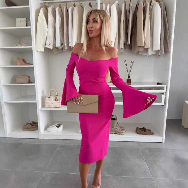 Dame Off-Shoulder Midi Kjole med klokkeærmer Stilla