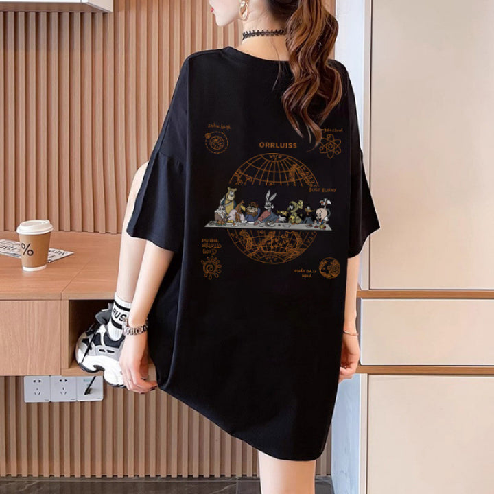 Dame T-shirt med overdimensioneret snit og kreativt cartoon grafisk design Stilla