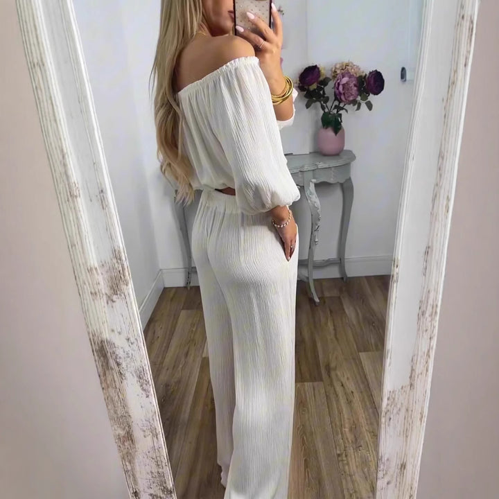 Dame Off-Shoulder Plissé Lounge Sæt Stilla