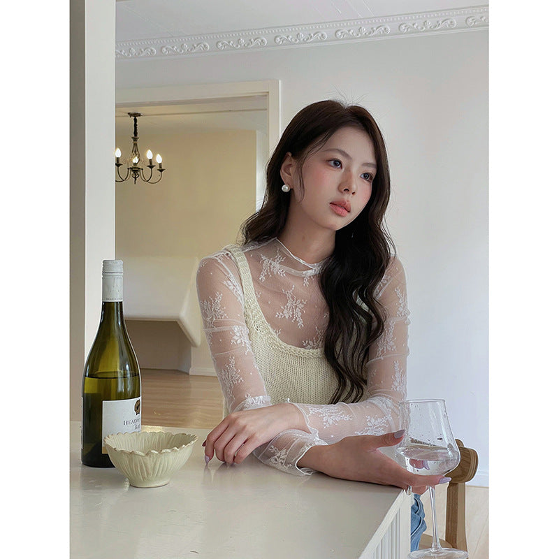 Damer transparent spidsetop med floralt design og elegante detaljer Stilla