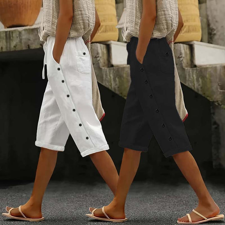 Dame casual Bermuda-bukser med knapdetaljer og praktiske lommer Stilla