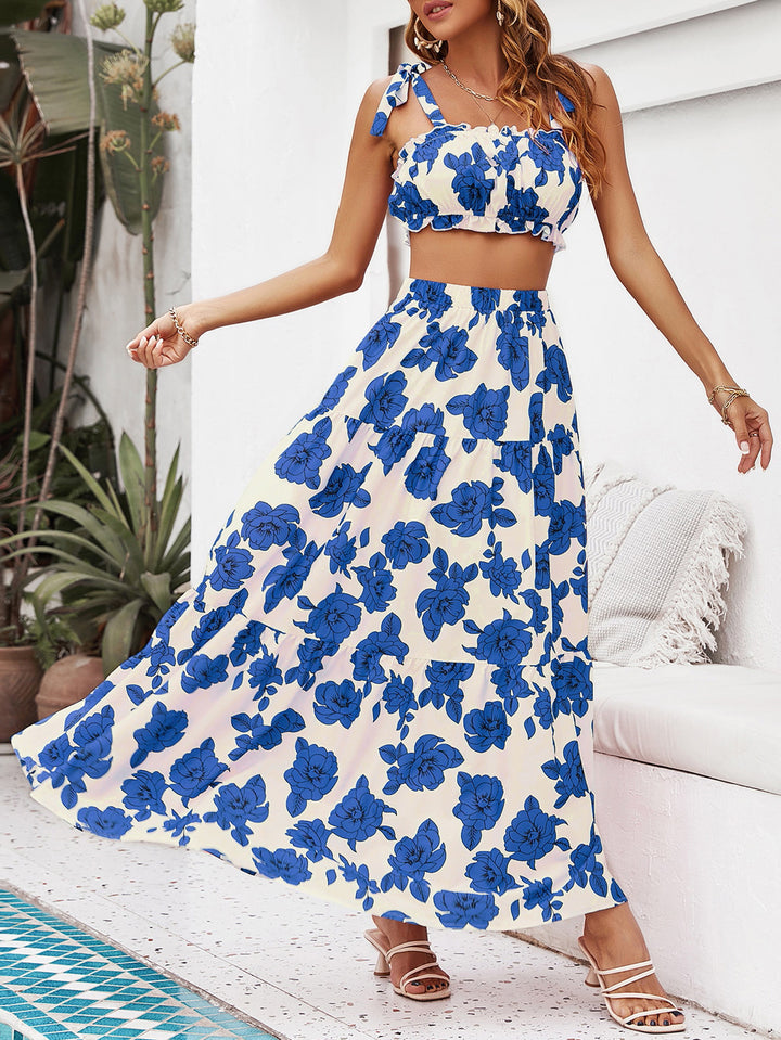 Dame Boho Maxikjole med blomsterprint og justerbare stropper Stilla