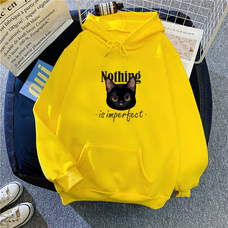 Women's Cozy Hoodie with Artistic Cat Design Skovae