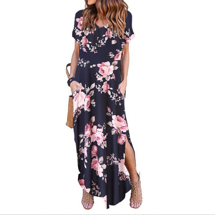 Dame Floral Maxi Kjole med siden Slids Stilla