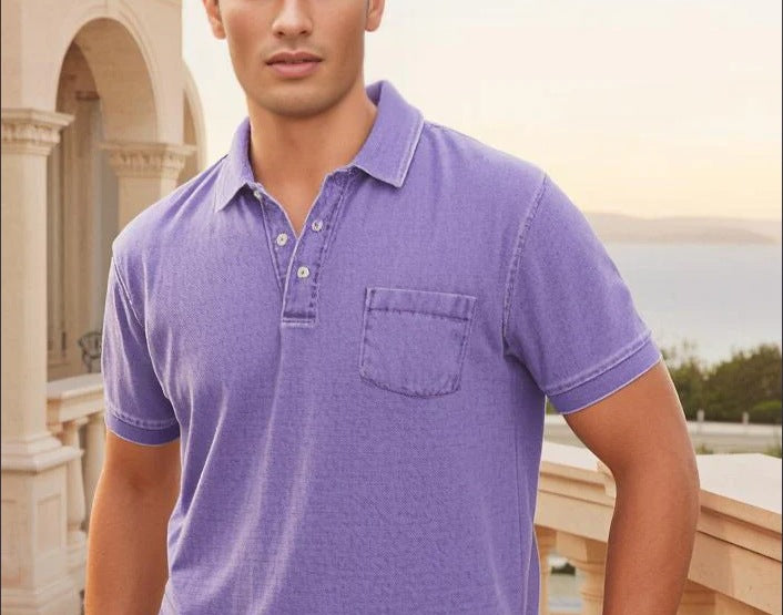 Herrers poloshirt med knaplukning og fint denim-look Stilla