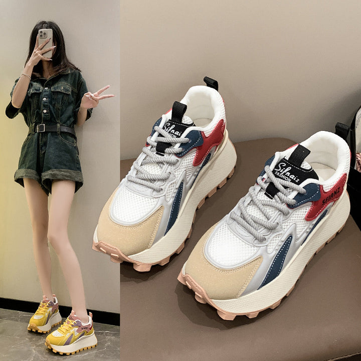 Dame Chunky Sneakers med høj plateau og åndbart overmateriale Stilla