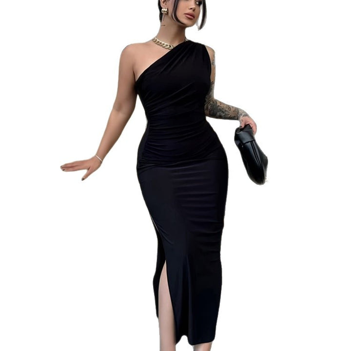 Damer Elegant En-Skulder Maxi Kjole med Figur-Fastholdende Snit og Sideslids