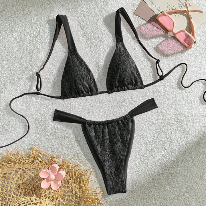 Dame triangel-bikini med blomster mønster i blonde og justerbare stropper Skovae
