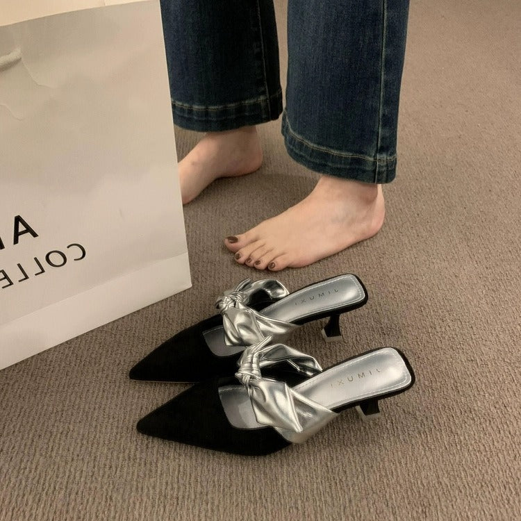 Dame elegante spidse Mules med sløjfeaccent Stilla