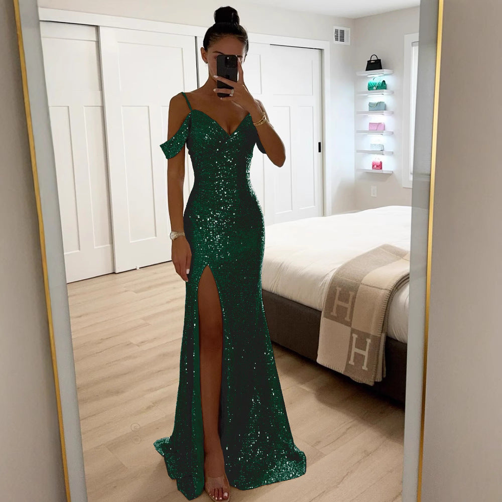 Dame Glamourøst Aftenkjole med glitrende Pailletdetaljer og elegant Slids Stiila