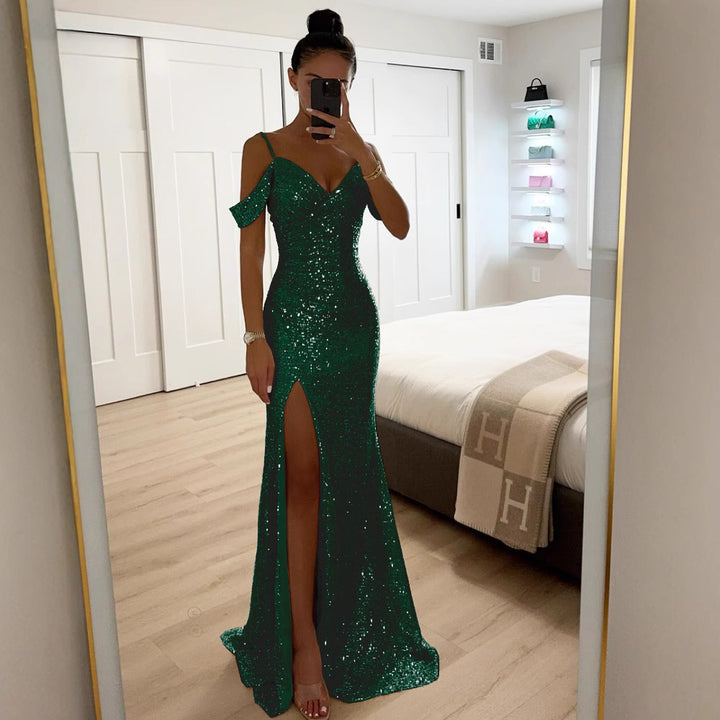 Dame Glamourøst Aftenkjole med glitrende Pailletdetaljer og elegant Slids Stiila