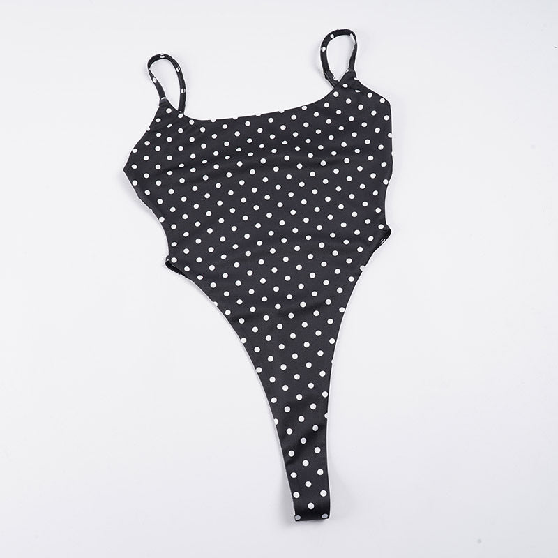 Damen Badeanzug mit schmalem Trägerdesign und Polka-Dot-Muster Skovae